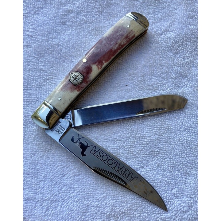 Couteau Rough Rider Appaloosa Trapper Bone Lames Acier 440 Manche Os  RR1406 - Livraison Gratuite