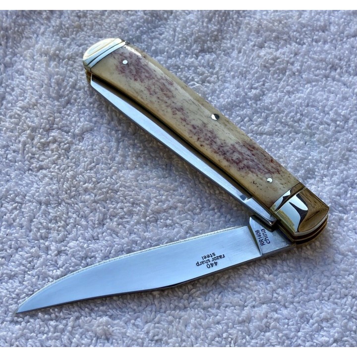 Couteau Rough Rider Appaloosa Trapper Bone Lames Acier 440 Manche Os  RR1406 - Livraison Gratuite