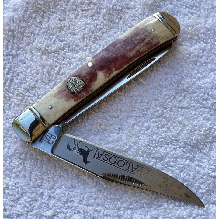 Couteau Rough Rider Appaloosa Trapper Bone Lames Acier 440 Manche Os  RR1406 - Livraison Gratuite