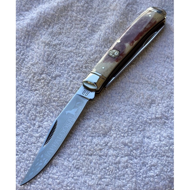 Couteau Rough Rider Appaloosa Trapper Bone Lames Acier 440 Manche Os  RR1406 - Livraison Gratuite