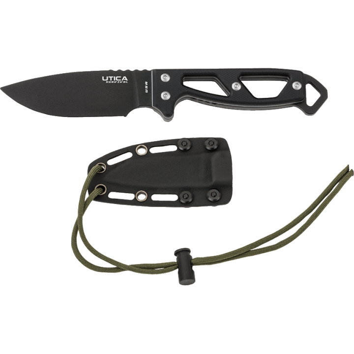 Couteau de Cou Utica Stealth II Neck Lame Carbone 1095 Etui Nylon USA UTK11UTKN2 - Livraison Gratuite
