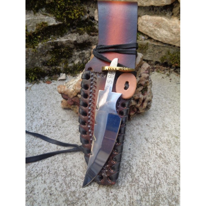 Lot de 2 Lames de Couteau à Customiser Clip Blade Acier Carbone Dos Guilloché + Etui Cuir BL7723 - Livraison Gratuite