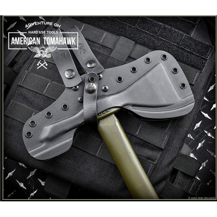 Hachette American Tomahawk Model 1 Od Green Acier Carbone 1060 Manche Nylon Etui Kydex Made USA ATC810683 - Livraison Gratuite