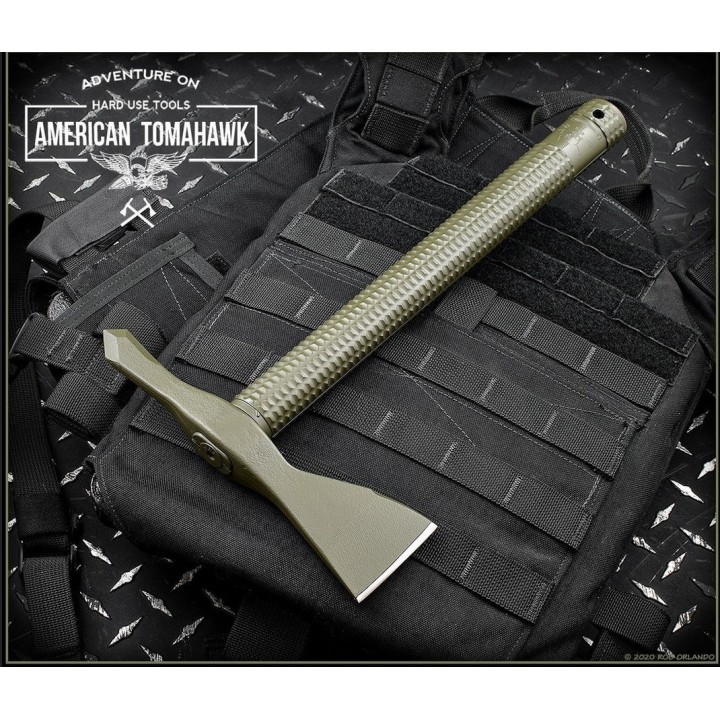 Hachette American Tomahawk Model 1 Od Green Acier Carbone 1060 Manche Nylon Etui Kydex Made USA ATC810683 - Livraison Gratuite