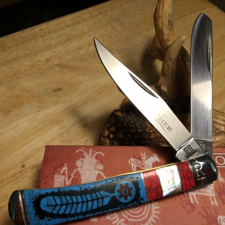 RR1525 Couteau Rough Rider Dreamcatcher Trapper 2 Lames Acier 440 Manche Synthétique - Livraison Gratuite