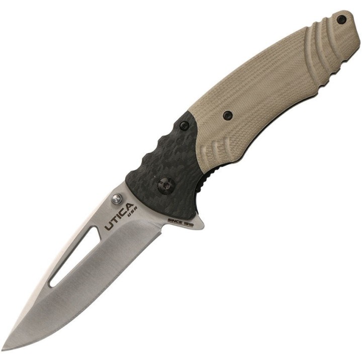 Couteau Utica Utica Stealth Dog I Lame Acier 8Cr13MoV Manche Tan G10 Ball Bearing UTK911300CP - Livraison Gratuite