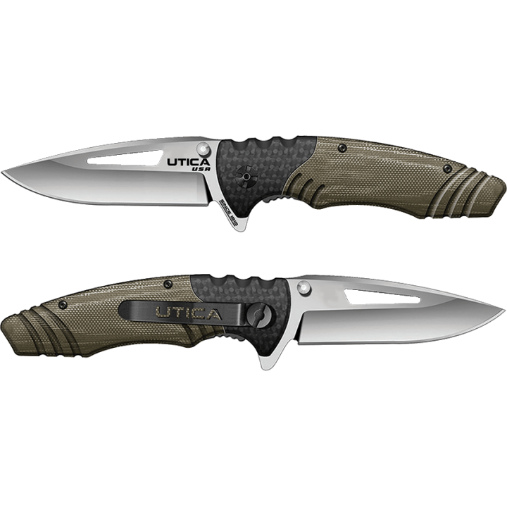 Couteau Utica Utica Stealth Dog I Lame Acier 8Cr13MoV Manche Tan G10 Ball Bearing UTK911300CP - Livraison Gratuite