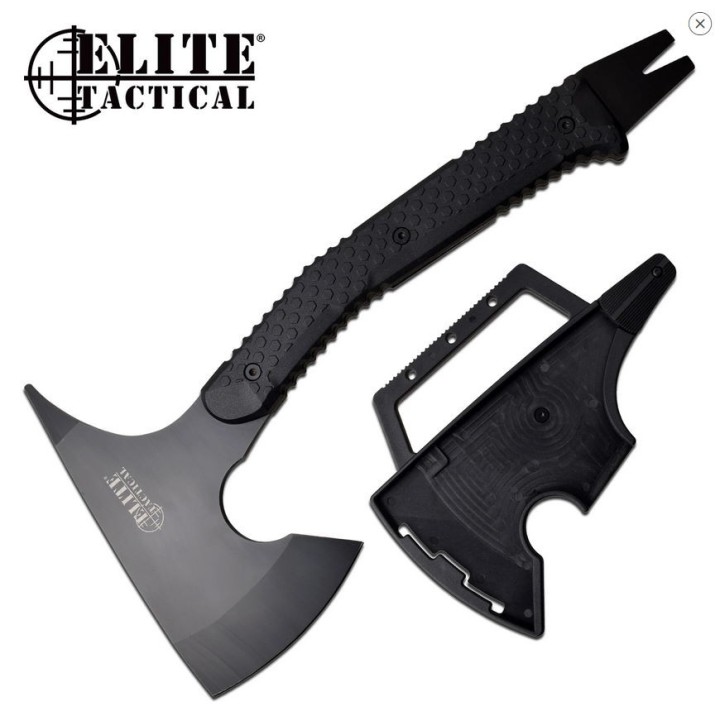 Hache Tomahawk Elite Tactical Axe Acier Inox Manche FRN Etui Plastique  Pied de Biche ETAXE001BK - Livraison Gratuite