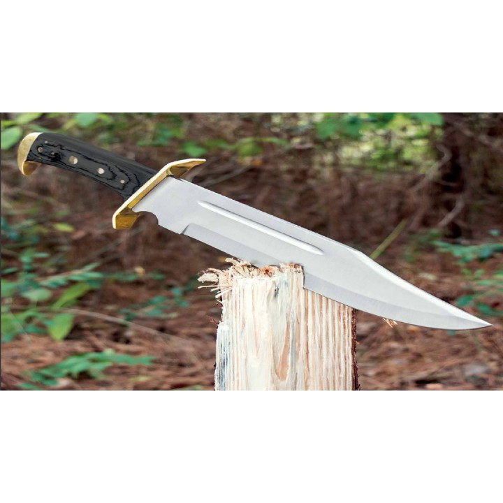 PA3349 Couteau de Chasse Bowie Lame Acier Inox Manche Bois Etui Cuir - Livraison Gratuite