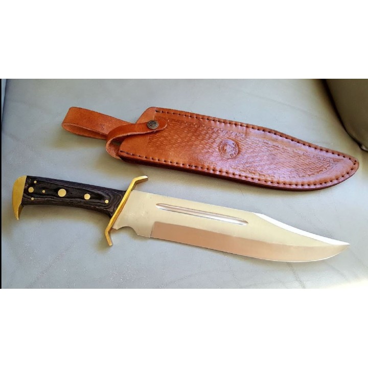 PA3349 Couteau de Chasse Bowie Lame Acier Inox Manche Bois Etui Cuir - Livraison Gratuite
