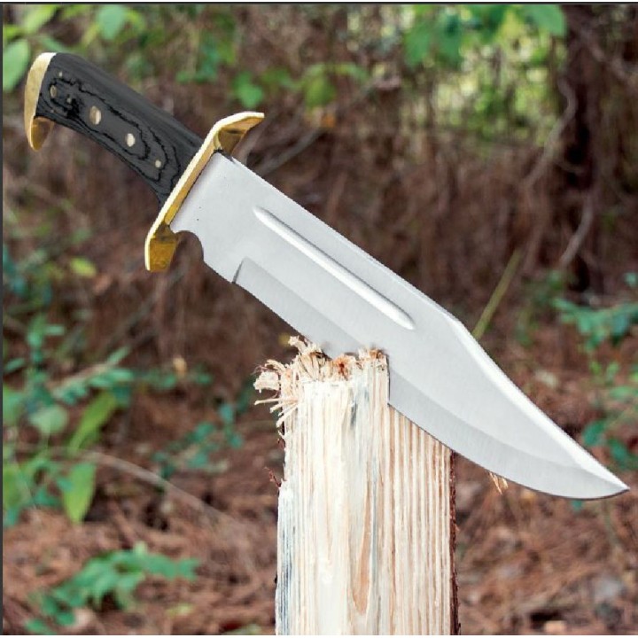 PA3349 Couteau de Chasse Bowie Lame Acier Inox Manche Bois Etui Cuir - Livraison Gratuite