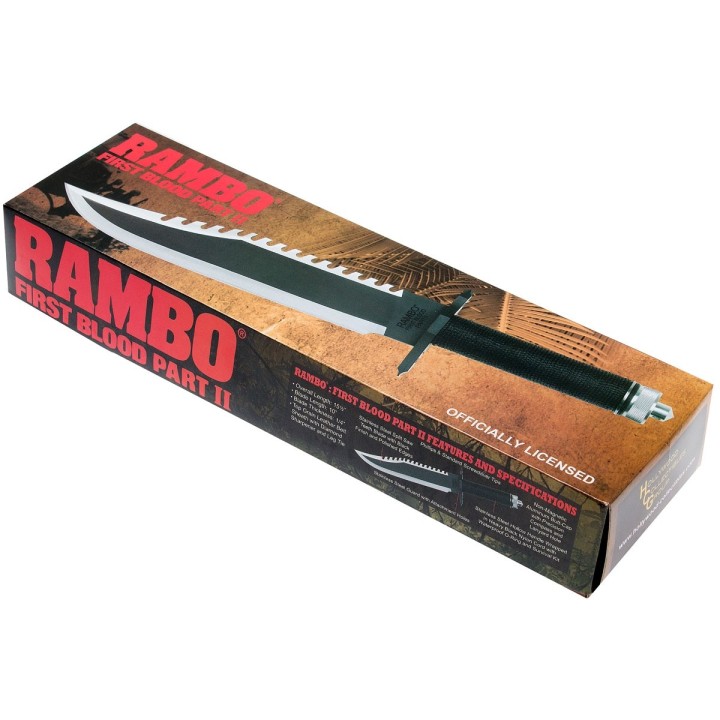 Couteau Rambo II First Blood Part II Standard Edition Acier Inox Manche Paracorde Etui Cuir RB9294 - Livraison Gratuite
