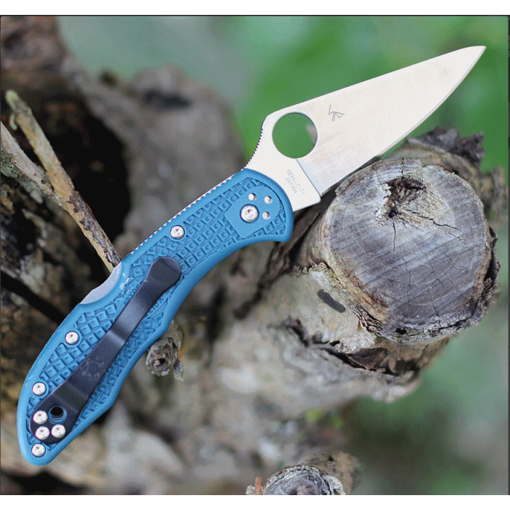 Couteau Spyderco Delica 4 K390 Manche FRN Blue Lame Acier K390 Lockback Clip Made Japan SC11FPK390 - Livraison Gratuite