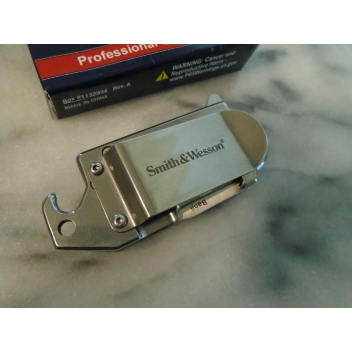 Couteau Pince Billets Smith&Wesson Benji Lame Tanto Acier 8Cr13MoV Manche G10 SW1122566 - Livraison Gratuite