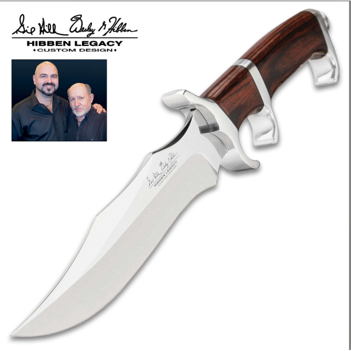 Couteau Hibben Darkwood Legacy III Fighter Lame Acier 5Cr15MoV Manche Bois Etui Cuir GH5090 - Livraison Gratuite