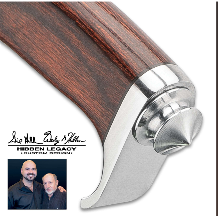 Couteau Hibben Darkwood Legacy III Fighter Lame Acier 5Cr15MoV Manche Bois Etui Cuir GH5090 - Livraison Gratuite