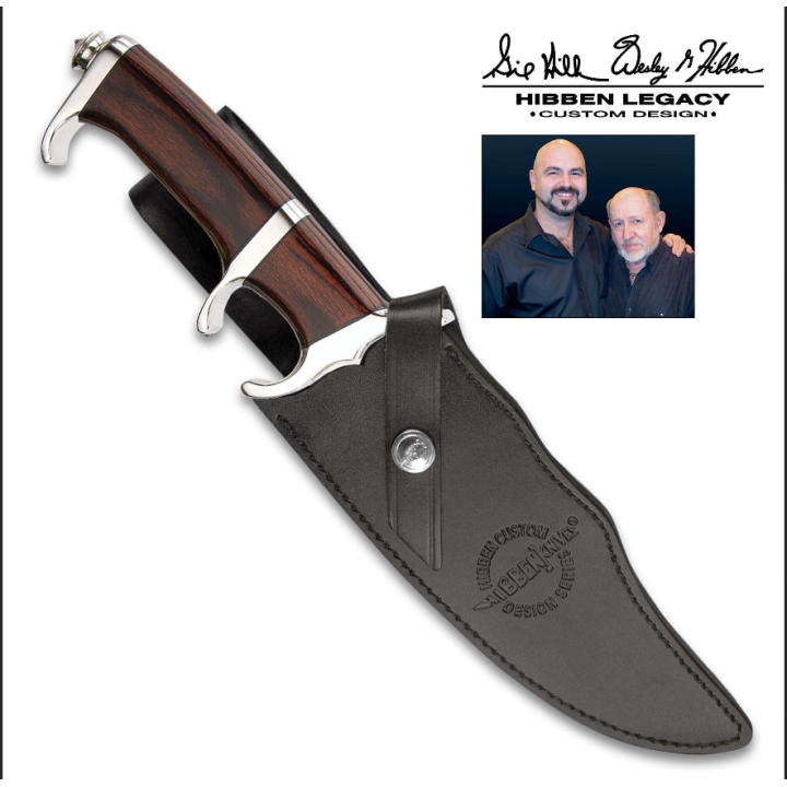 Couteau Hibben Darkwood Legacy III Fighter Lame Acier 5Cr15MoV Manche Bois Etui Cuir GH5090 - Livraison Gratuite
