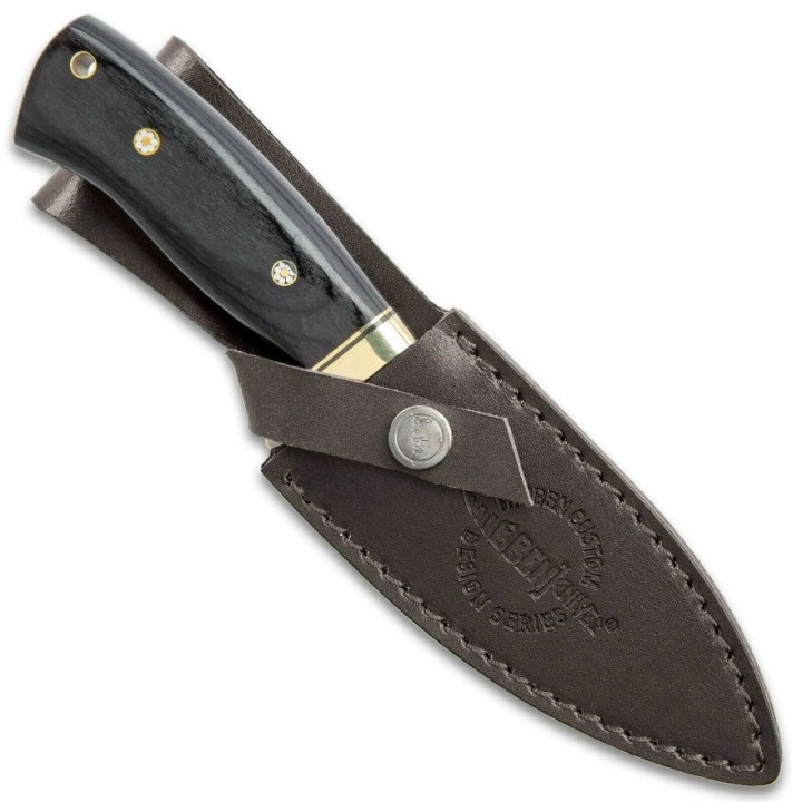 Couteau Hibben Chugach Alaskan Hunter Lame Acier 5Cr15MoV Manche Bois Etui Cuir GH5084 - Livraison Gratuite