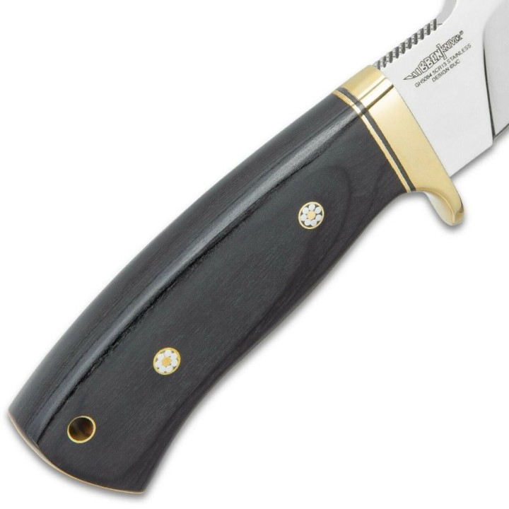 Couteau Hibben Chugach Alaskan Hunter Lame Acier 5Cr15MoV Manche Bois Etui Cuir GH5084 - Livraison Gratuite
