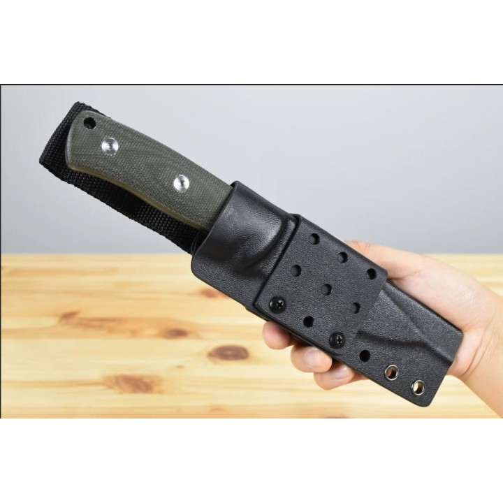 Couteau de Survie QSP Knife Bison Lame Acier D2 Manche Green Micarta Etui Kydex QS134C - Livraison Gratuite