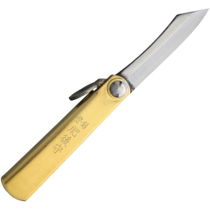 Couteau Traditionnel Japonais Higonokami SK Folder Brass Lame SK5 Manche Laiton Etui Cuir HIGO01BRS - Livraison Gratuite