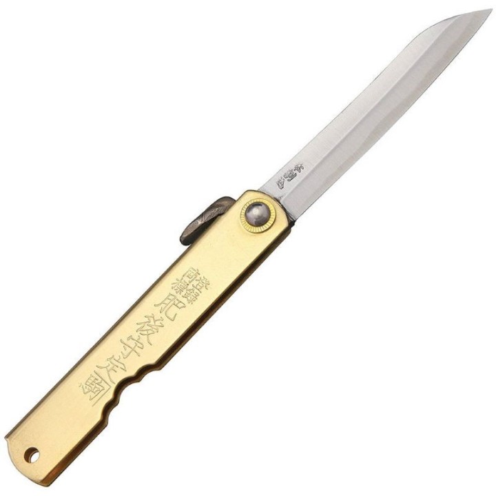 Couteau Higonokami Folder Lame White Paper Manche Laiton Made Japan HIGO12BR - Livraison Gratuite
