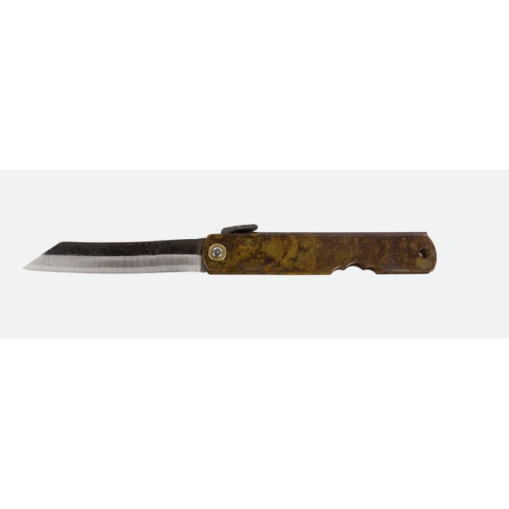 Couteau Higonokami Koriwa Brown Lame Blue Paper Manche Laiton Made Japan HIGO151 - Livraison Gratuite