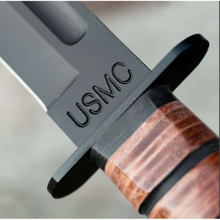 Couteau Marines USMC Combat Fighting Lame Acier 420 Manche Cuir Etui Cuir UC3092 - Livraison Gratuite