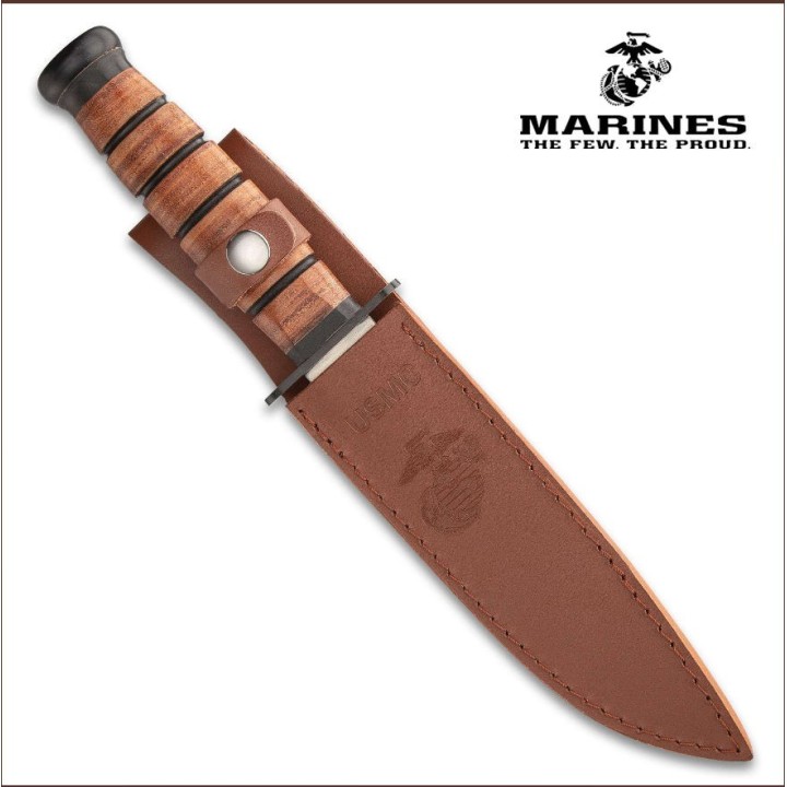 Couteau Marines USMC Combat Fighting Lame Acier Inox Manche Cuir Etui Cuir UC3369 - Livraison Gratuite