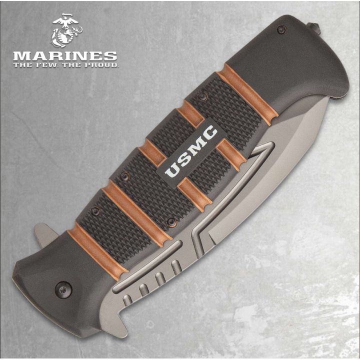 Couteau Géant United Cutlery USMC Maximum A/O Lame Acier 3Cr13/Titane Manche TPR Linerlock Clip UC3406 - Livraison Gratuite