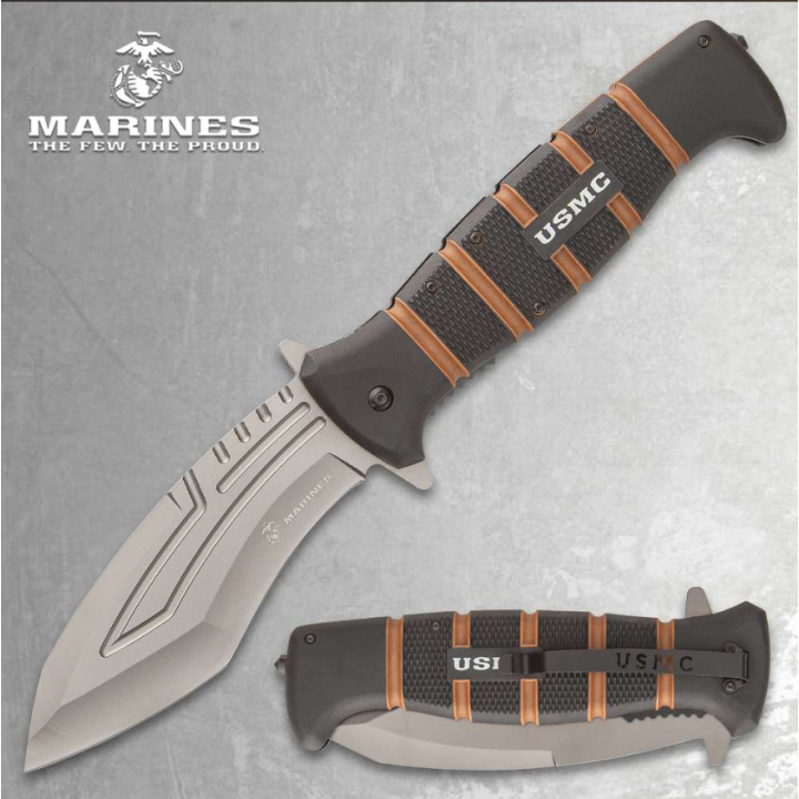 Couteau Géant United Cutlery USMC Maximum A/O Lame Acier 3Cr13/Titane Manche TPR Linerlock Clip UC3406 - Livraison Gratuite