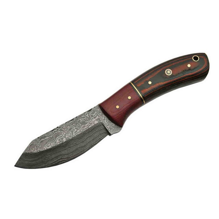 Couteau Damas Skinner Burgundy Micarta Lame Acier 256 Couches Etui Cuir DM1139 - Livraison Gratuite