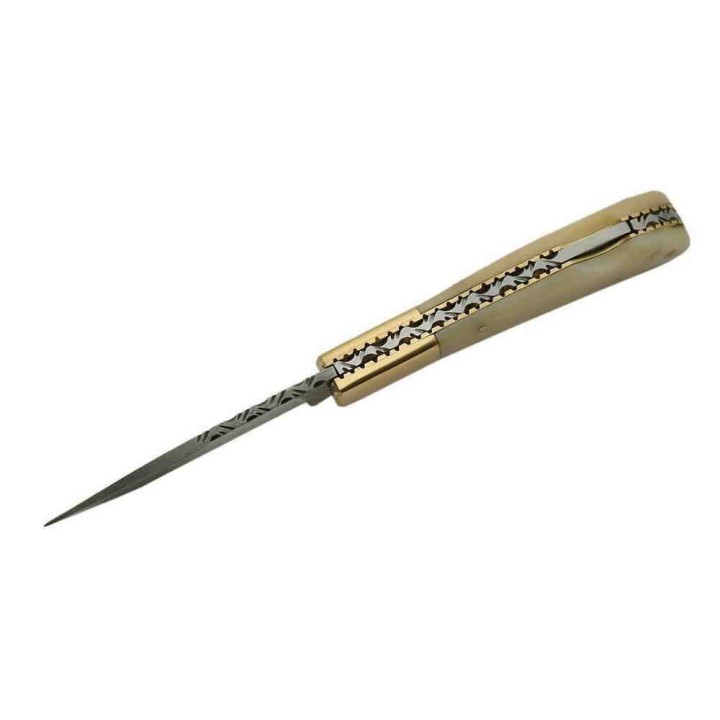 Couteau Damas Pliant Lame 128 Couches Manche Os Beau Guillochage Lockback DM1167 - Livraison Gratuite
