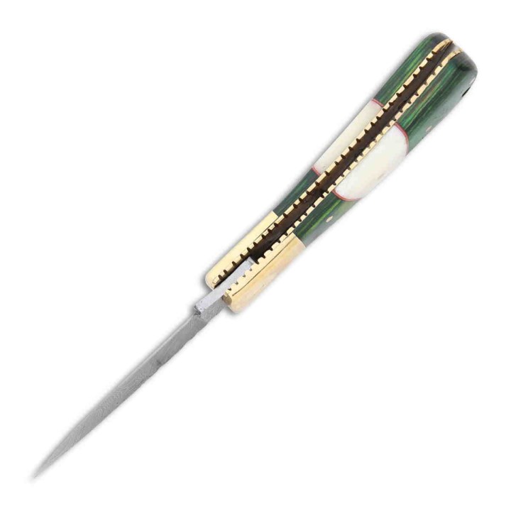 Couteau Damas Pliant Lame 128 Couches Manche Os/Bois Beau Guillochage Lockback DM1169 - Livraison Gratuite