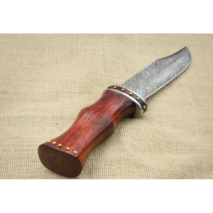 Couteau Damas Bowie Rosewood Lame 256 Couches Manche Bois Etui Cuir DM1170 - Livraison Gratuite