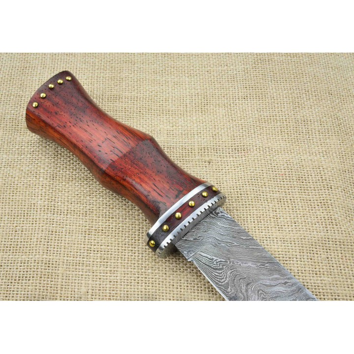 Couteau Damas Bowie Rosewood Lame 256 Couches Manche Bois Etui Cuir DM1170 - Livraison Gratuite