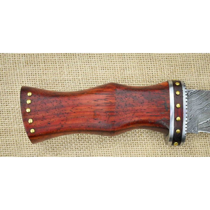 Couteau Damas Bowie Rosewood Lame 256 Couches Manche Bois Etui Cuir DM1170 - Livraison Gratuite