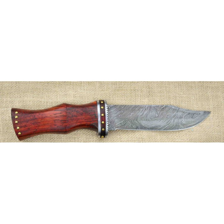 Couteau Damas Bowie Rosewood Lame 256 Couches Manche Bois Etui Cuir DM1170 - Livraison Gratuite