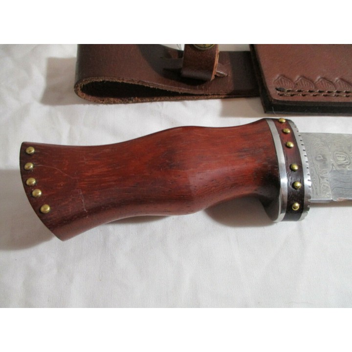 Couteau Damas Bowie Rosewood Lame 256 Couches Manche Bois Etui Cuir DM1170 - Livraison Gratuite