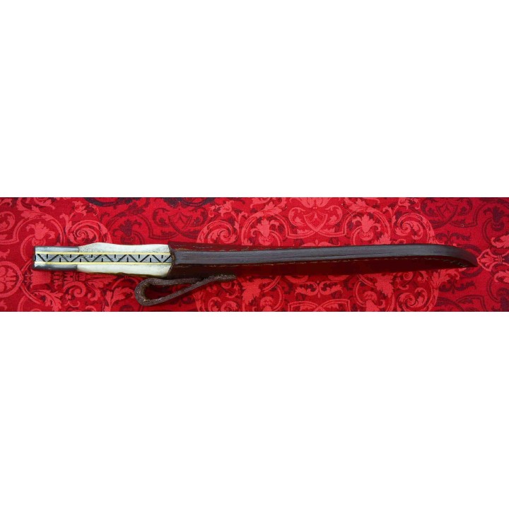 Couteau Dague Damas Lame 256 Couches Manche Os Cerfé Etui Cuir DM1178 - Livraison Gratuite