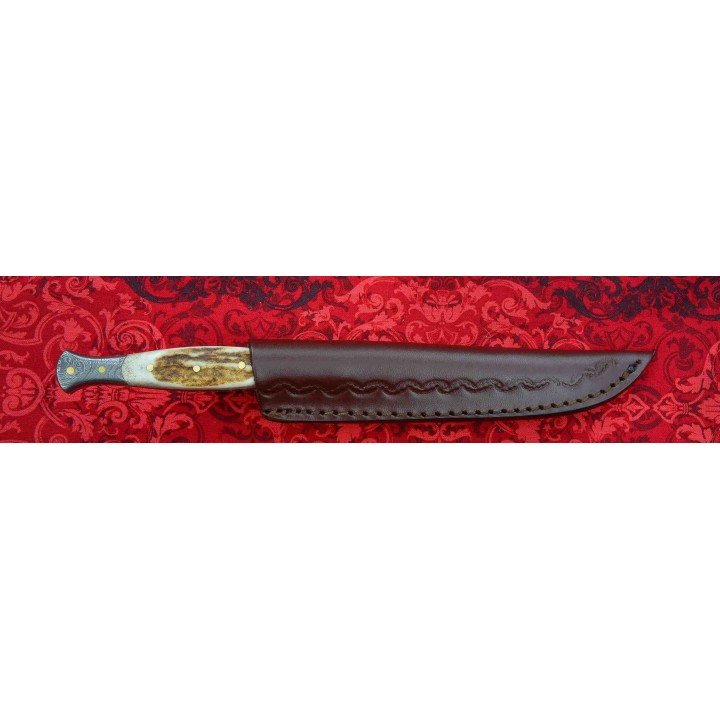 Couteau Dague Damas Lame 256 Couches Manche Os Cerfé Etui Cuir DM1178 - Livraison Gratuite