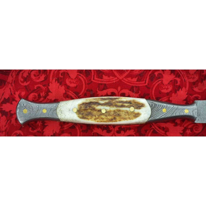 Couteau Dague Damas Lame 256 Couches Manche Os Cerfé Etui Cuir DM1178 - Livraison Gratuite
