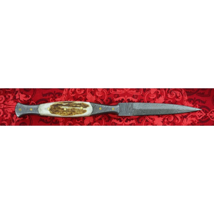 Couteau Dague Damas Lame 256 Couches Manche Os Cerfé Etui Cuir DM1178 - Livraison Gratuite