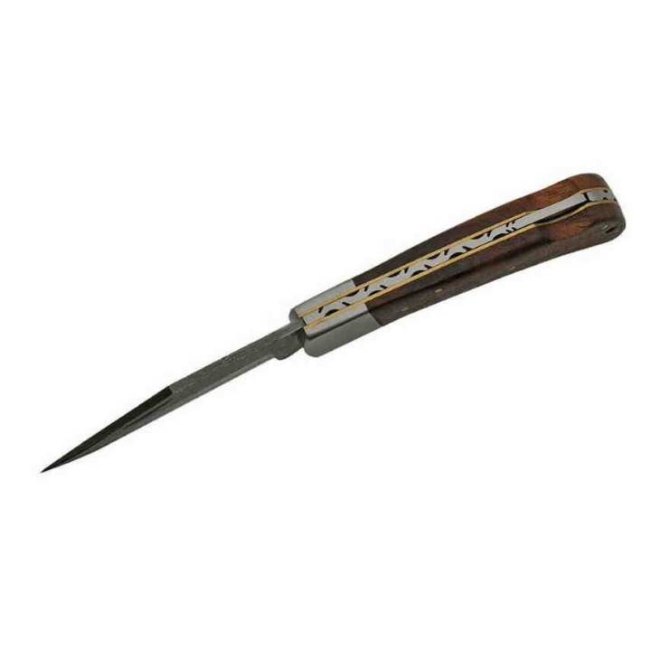 Couteau Damas 128 Couches Pliant Lame Clip point Manche Bois Lockback DM1180 - Livraison Gratuite