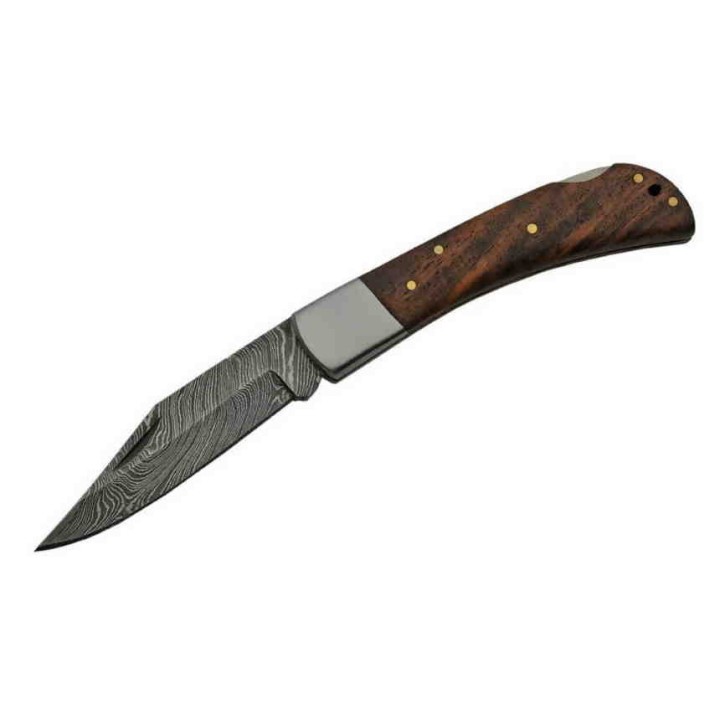Couteau Damas 128 Couches Pliant Lame Clip point Manche Bois Lockback DM1180 - Livraison Gratuite