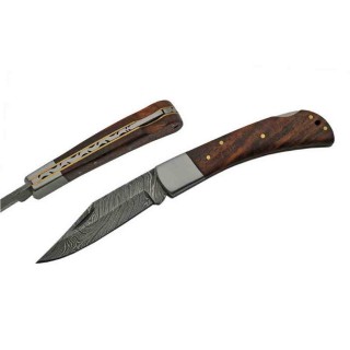 Couteau Damas 128 Couches Pliant Lame Clip point Manche Bois Lockback DM1180 - Livraison Gratuite