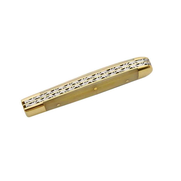 Couteau Trapeur Damas 128 Couches Pliant 2 Lames Manche Os DM1181 - Livraison Gratuite