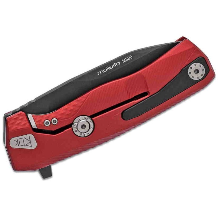 Couteau LionSteel ROK Red Lame Acier M390 Manche Aluminium Sécurité Rotoblock Clip LSTROKARB - Livraison Gratuite