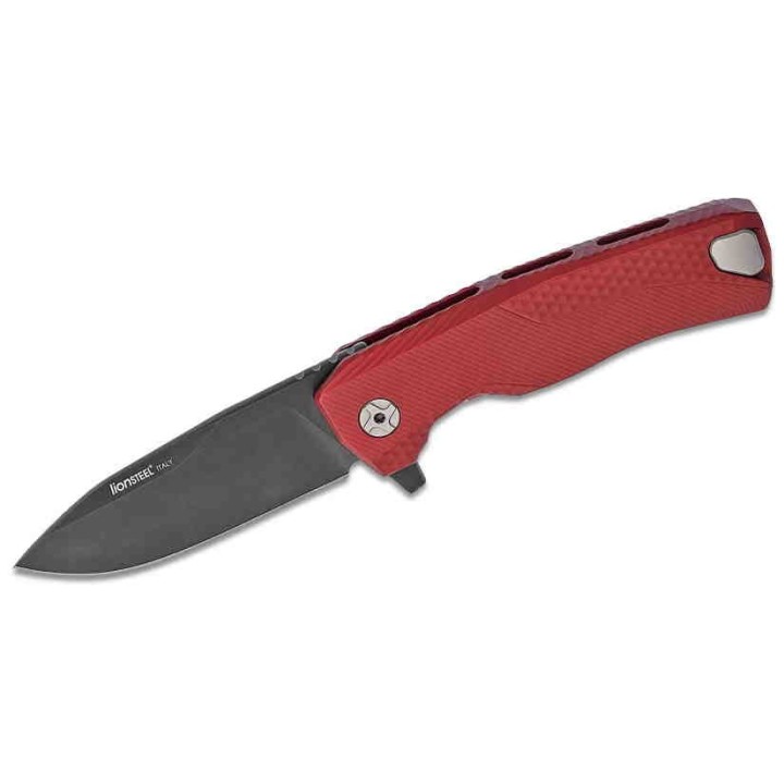Couteau LionSteel ROK Red Lame Acier M390 Manche Aluminium Sécurité Rotoblock Clip LSTROKARB - Livraison Gratuite