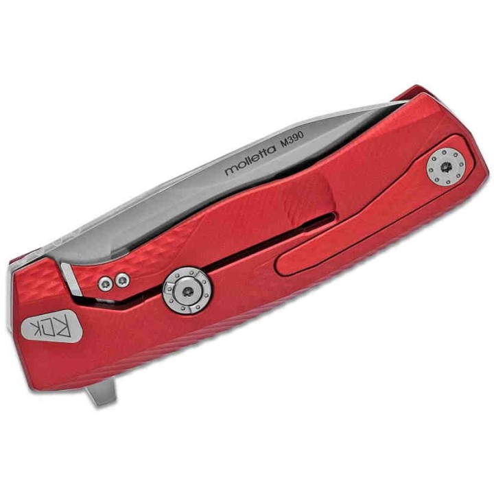 Couteau LionSteel ROK Red Lame Acier M390 Manche Aluminium Sécurité Rotoblock Clip LSTROKARS - Livraison Gratuite